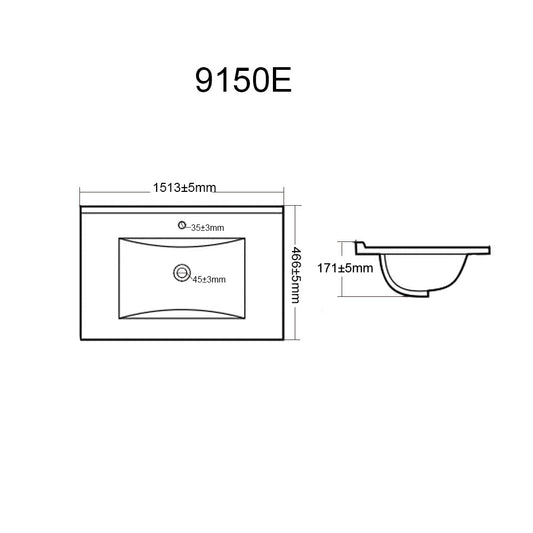 1500mm Vito Ceramic Top Single Bowl - Gloss White