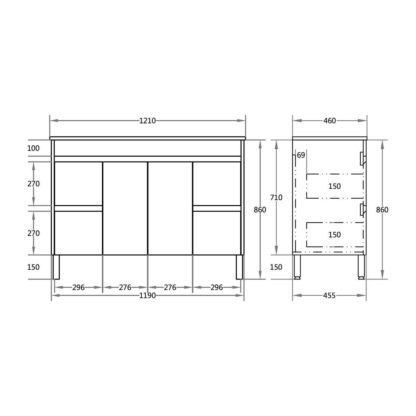 1200mm Evie Floor Vanity PVC - Cabinet Only - Single Bowl - Dark Brown