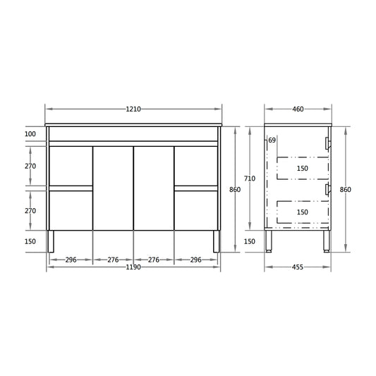 1200mm Evie Floor Vanity PVC - Cabinet Only - Single Bowl - Dark Brown