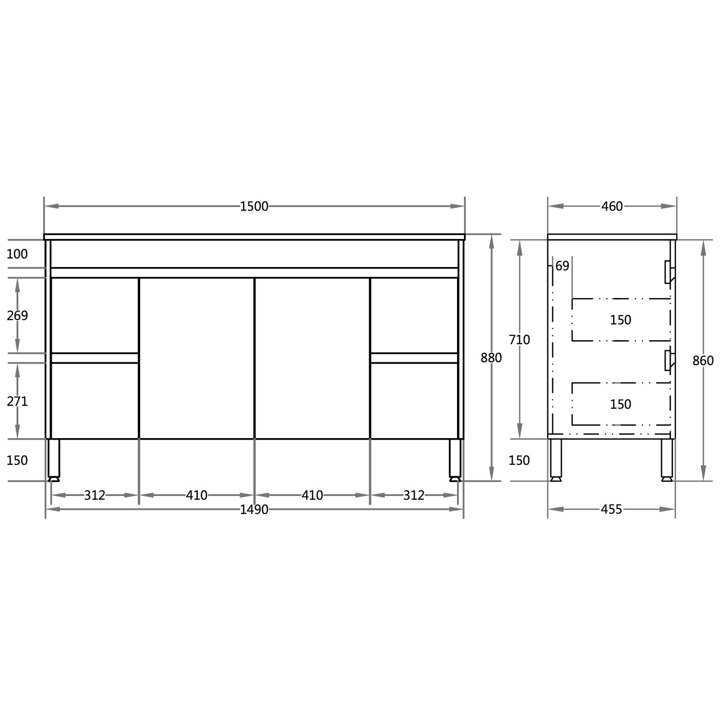 1500mm Evie Floor Vanity PVC - Cabinet Only - Single/Double Bowl - Dark Brown