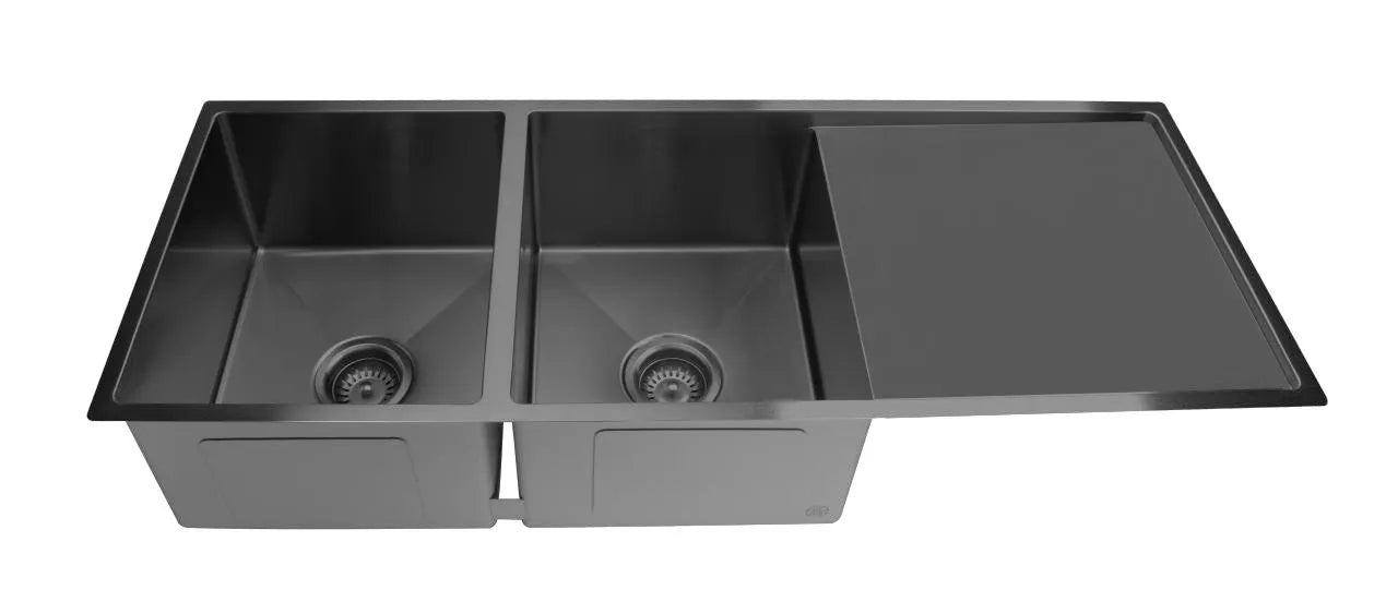 1160mm Stainless Steel Kitchen Sink with Drainer - Double Bowl - Matte Black