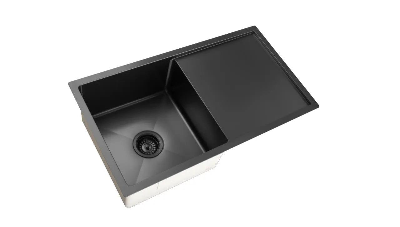 810mm Stainless Steel Kitchen Sink with Drainer - Single Bowl - Matte Black
