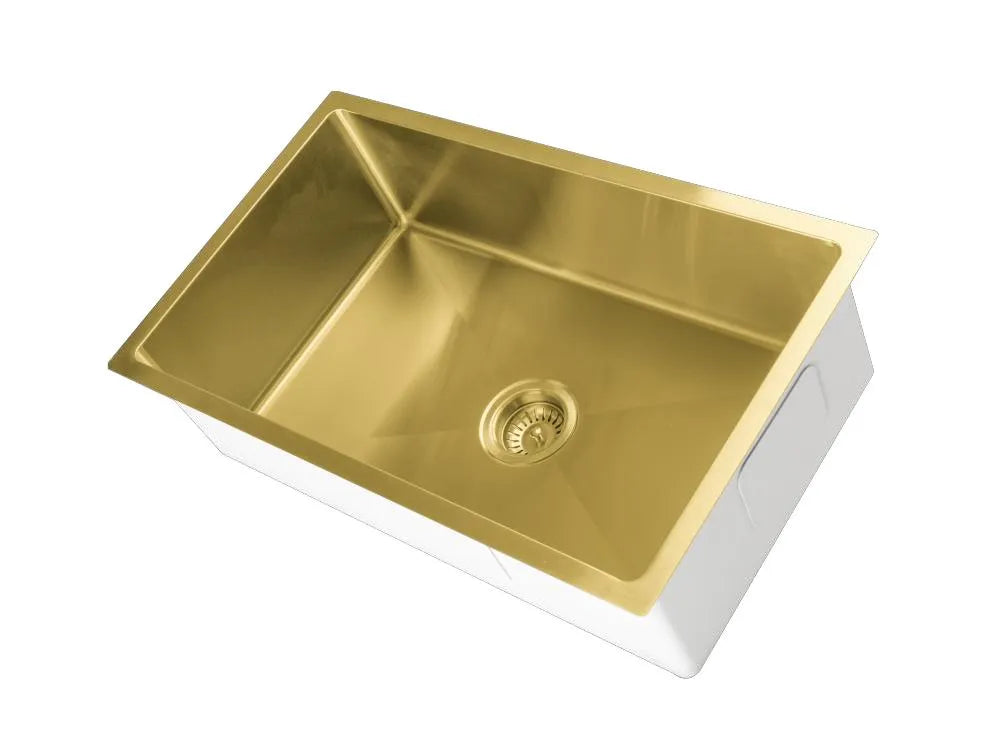 810mm Stainless Steel Kitchen Sink - Single Bowl - Brushed Gold