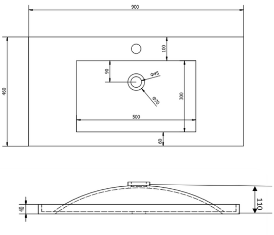 900mm Poly Top - Gloss White