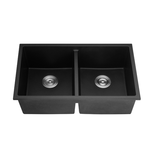 762mm Quartz Undermount Kitchen Sink - Double Bowl - Matte Black