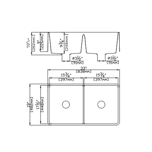 838mm Quartz Farmhouse Kitchen Sink - Double Bowl - Matte White