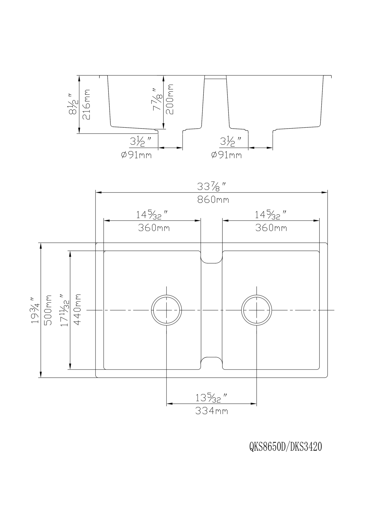 860mm Quartz Top-Mount Kitchen Sink - Double Bowl - Matte Black