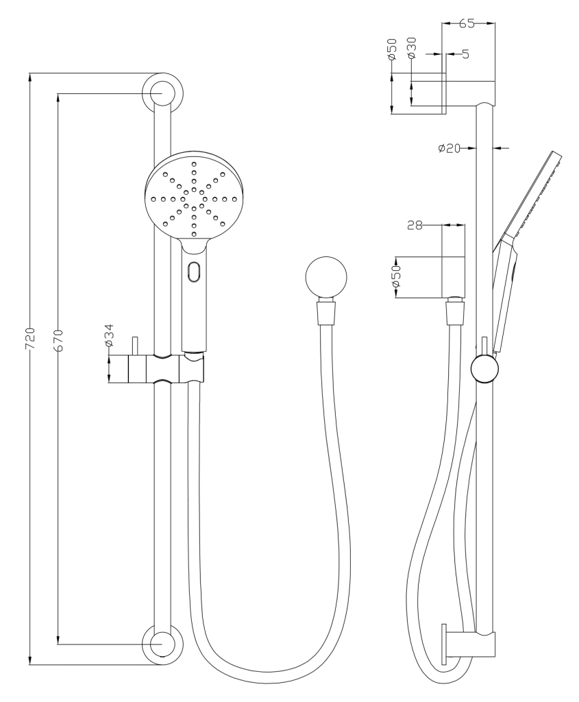 Mica Shower Head on Rail Round - Living Brass
