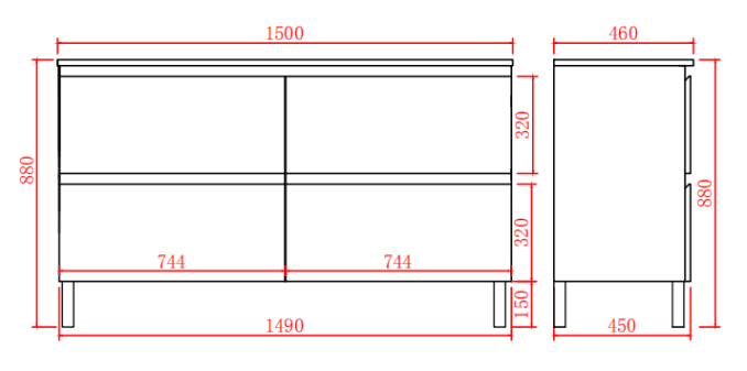 1500mm Riva Floor Vanity PVC Cabinet Only - Gloss White