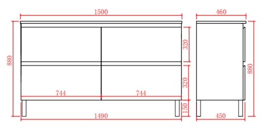 1500mm Revive Floor Vanity PVC - Cabinet Only - Double Bowl - Matte White
