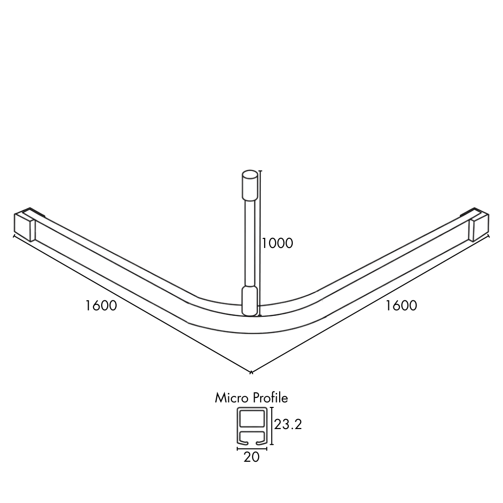 Shower Curtain Track 'L' Shaped - 1600mm x 1600mm - 1 Track