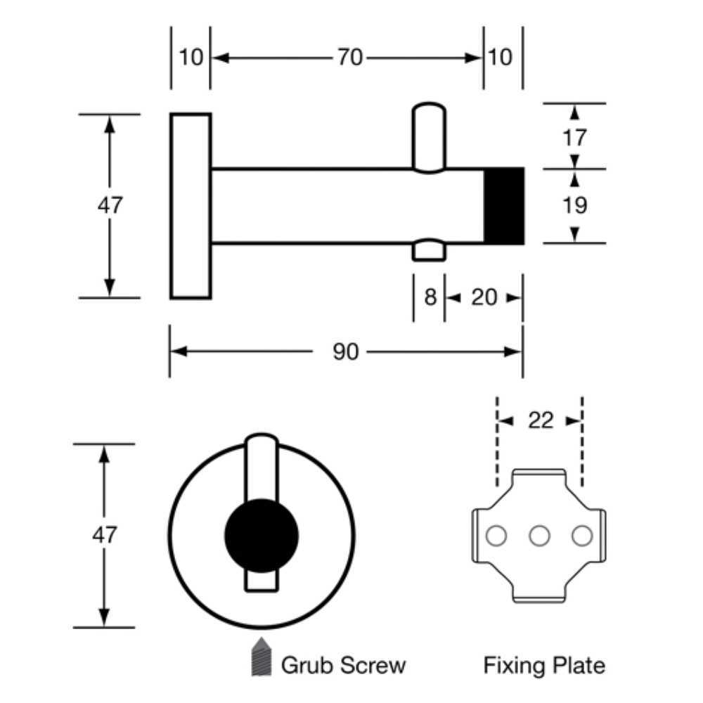 Sentinel Series Coat Hook with Bumper – Concealed - With Screw Fixings