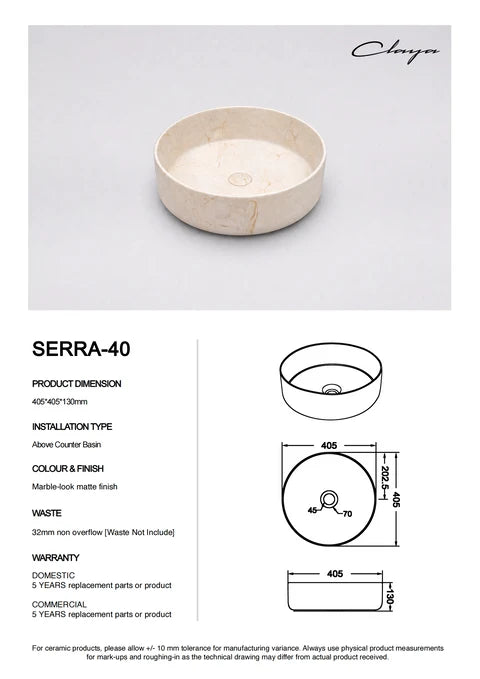405*405*130mm Matte White with Delicate Stone-look Veining Above Counter Basin