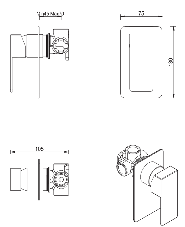 Aleko Shower Mixer - TRIM KIT - Black