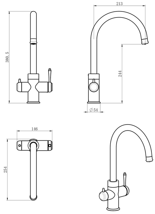 Mica Heritage Filter Sink Mixer - French Gold