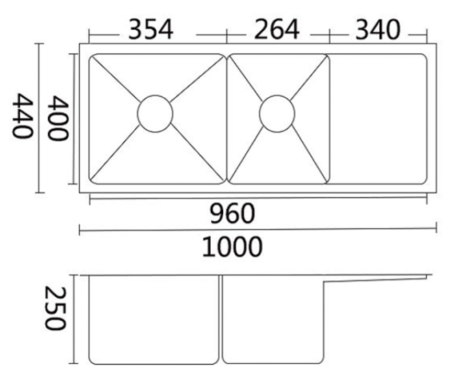 Luminare Sink 1000 x 440mm - Bowl & 3/4 w/ Drainer