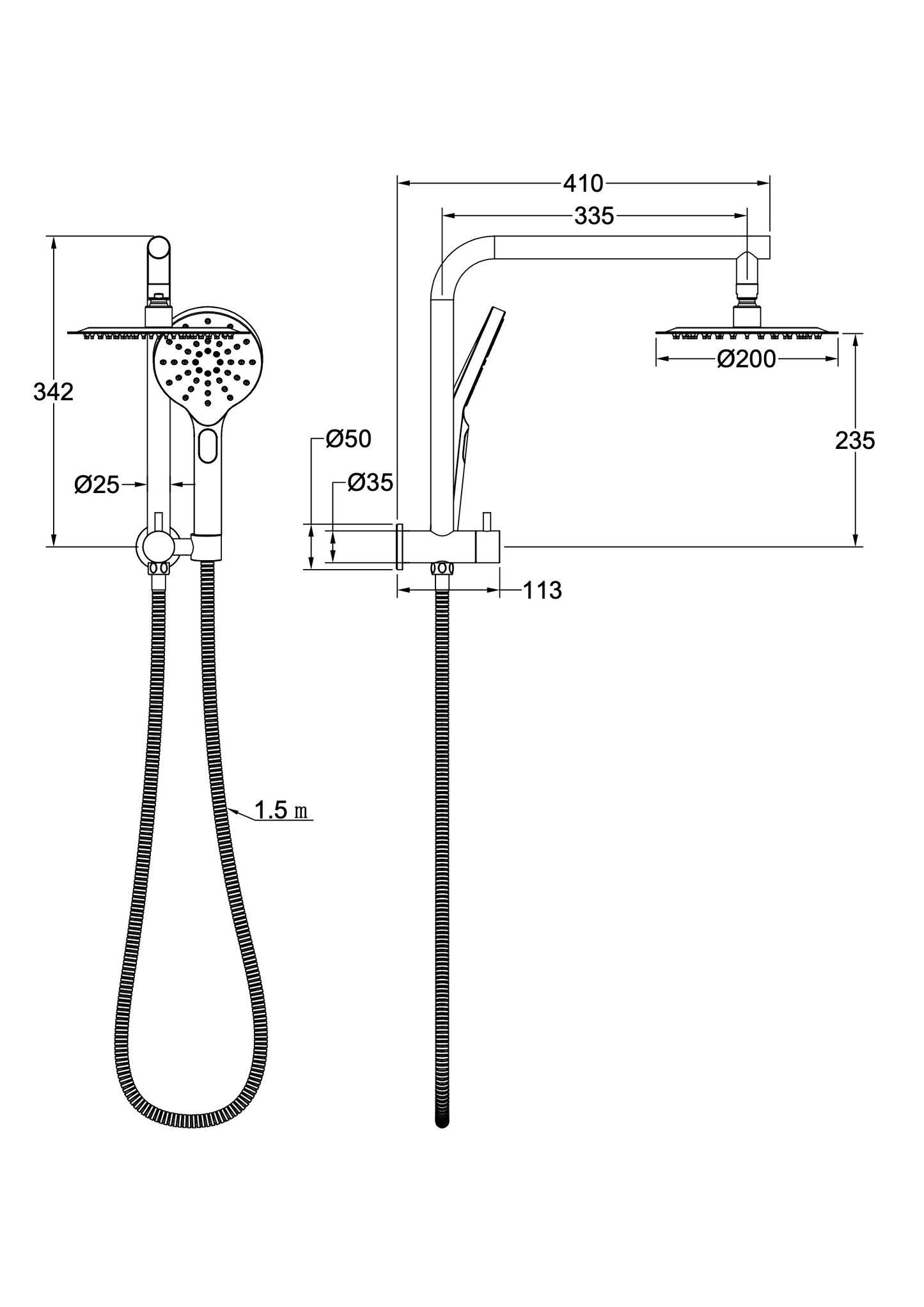 Souljet Short Shower Combination with 200mm Head - Matte Black