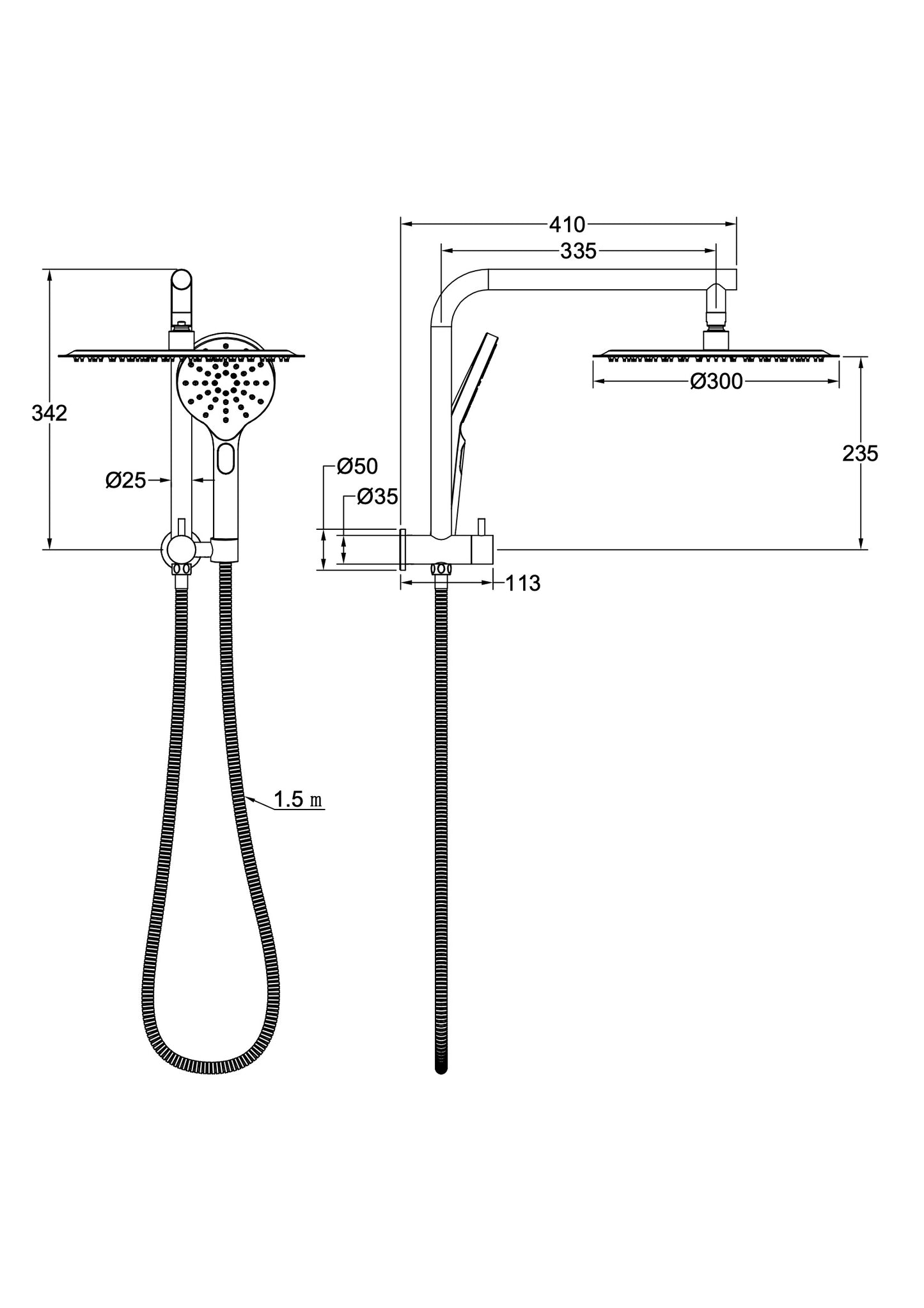 Souljet Short Shower Combination with 300mm Head - Chrome