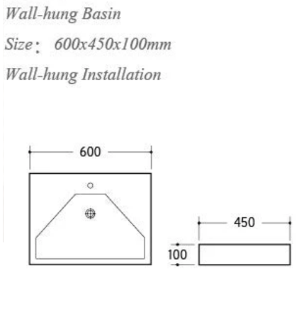 Wall Hung/Above Counter Gloss White Basin 600mm x 450mm x 100mm (No Overflow)
