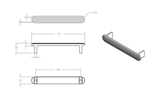 Fluted Handle 128 cc Light Brush Brass