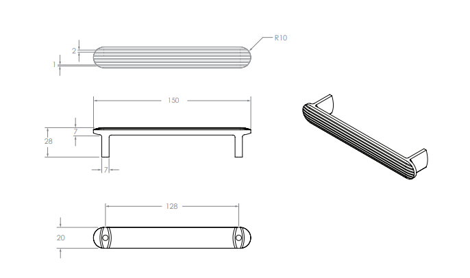Fluted Handle 128 cc Brush Nickel