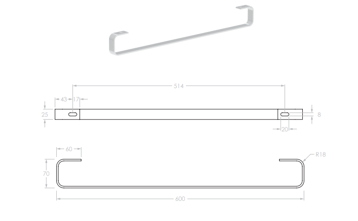Teorema Chrome Towel Bar 600