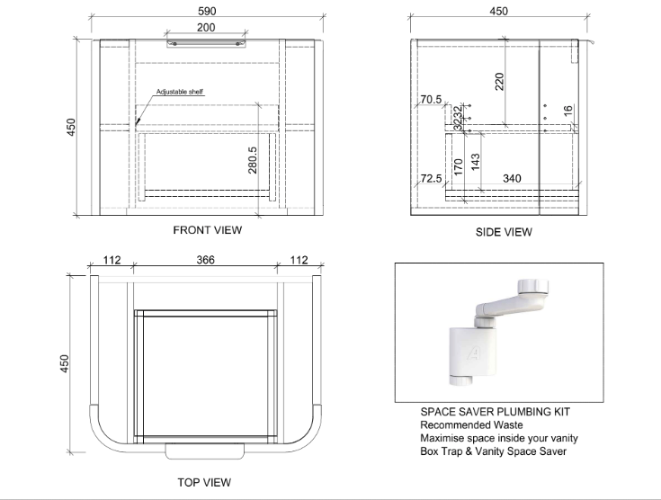 600mm *Matt white plywood * Big curved edge shaker style *1 tier 1 Drawer * Wall Hung