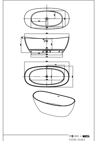 1800mm Pietra Bianca - Maria Freestanding Bathtub