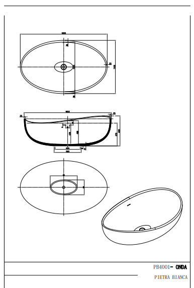 1800mm Pietra Bianca - Onda Freestanding Bathtub