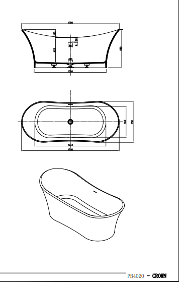 1750mm Pietra Bianca - Crown Freestanding Bathtub