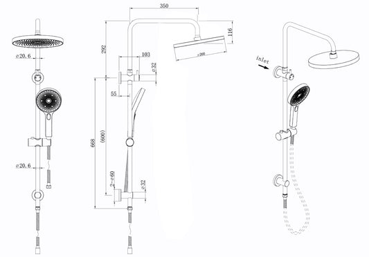 The Gabe Twin Shower With Rail - Gun Metal