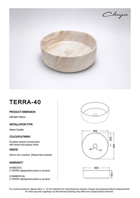 405*405*130mm Stone-look Glossy Finish Above Counter Basin