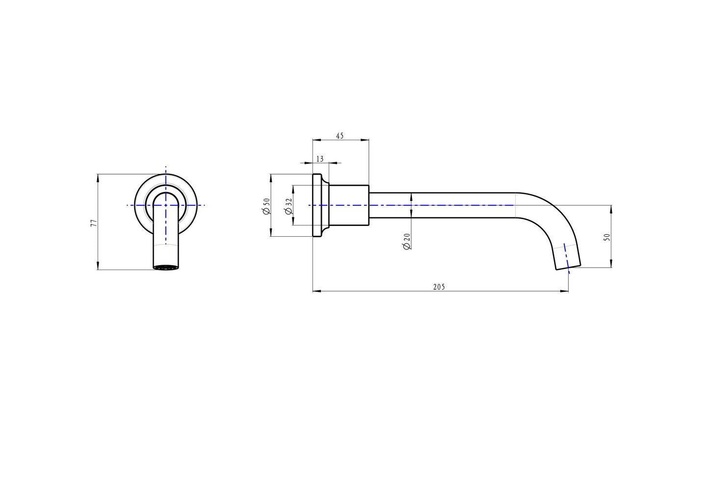 Tre Wall Mount Bath Spout - Brushed Brass