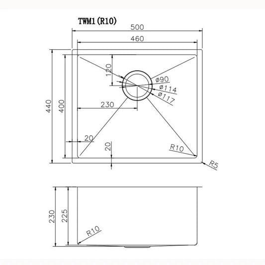 Round Corner Stainless Steel Copper PVD Coating Single Bowl Kitchen Sink(with Bottom Tray) 500*440*230mm