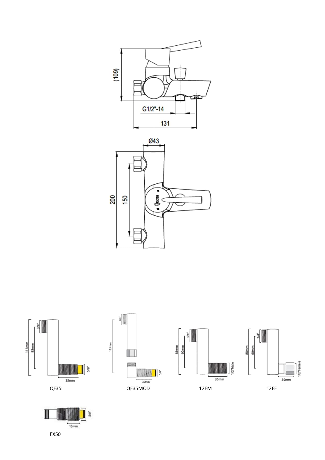 Diverter Mixer Only w/Fittings