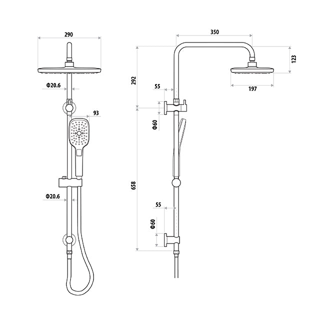 Huntingwood Twin Shower With Rail - Matte Black
