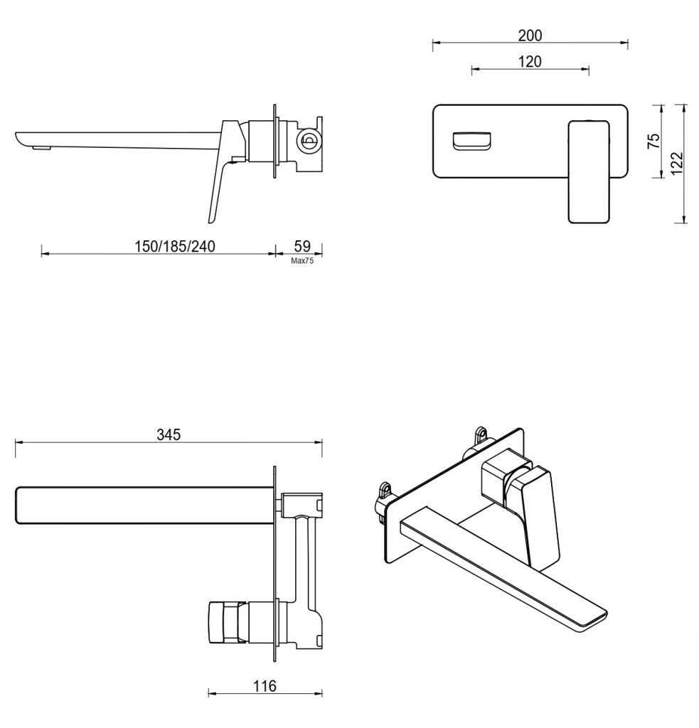 Tiago Wall-Spout Combo - 1P - TRIM KIT - Brushed Nickel