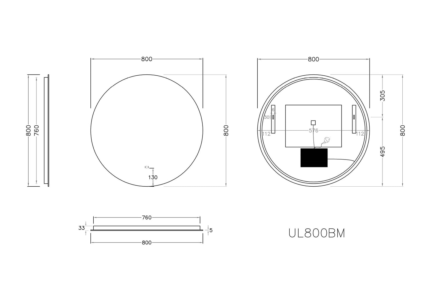 800mm Luna Back Lit LED Mirror