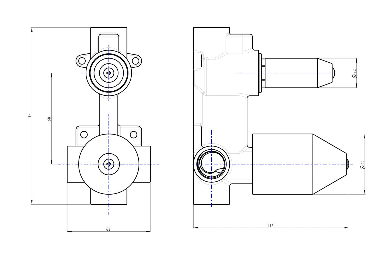 Universal Multifit Wall Mixer with Divertor In Wall Body