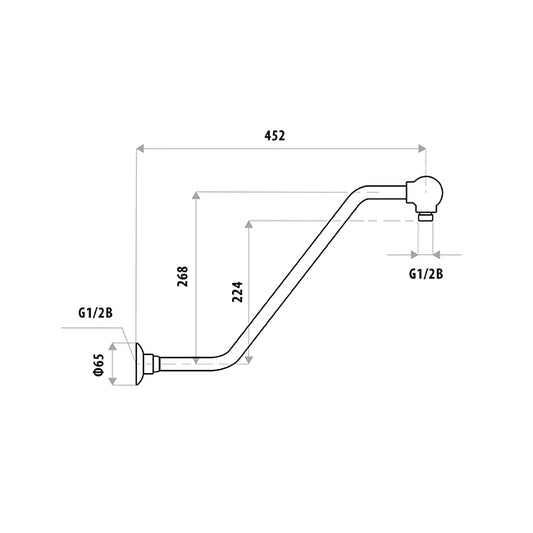 450mm Wall Upswept Shower Arm with flange - Chrome
