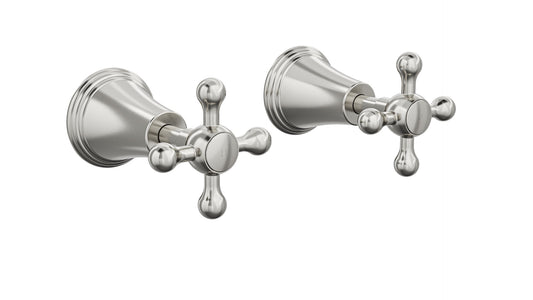 Vintage Cross Handle Wall Top Assemblies - Brushed Nickel