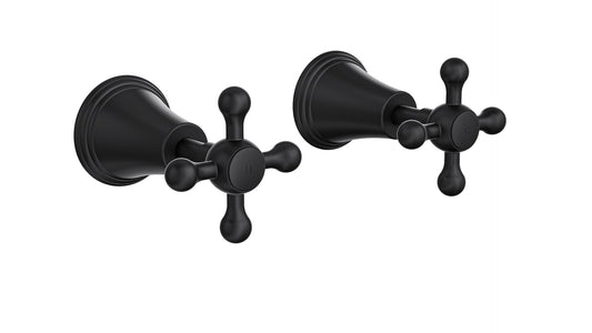 Vintage Cross Handle Wall Top Assemblies - Matte Black