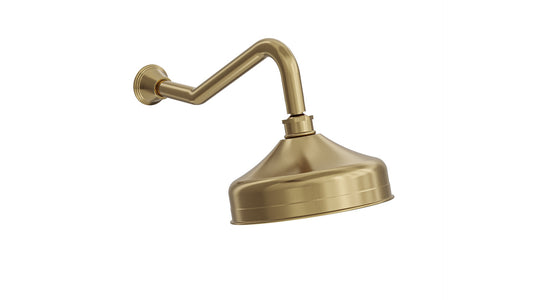 Vintage Wall Shower Arm with 210mm Head - Brushed Brass