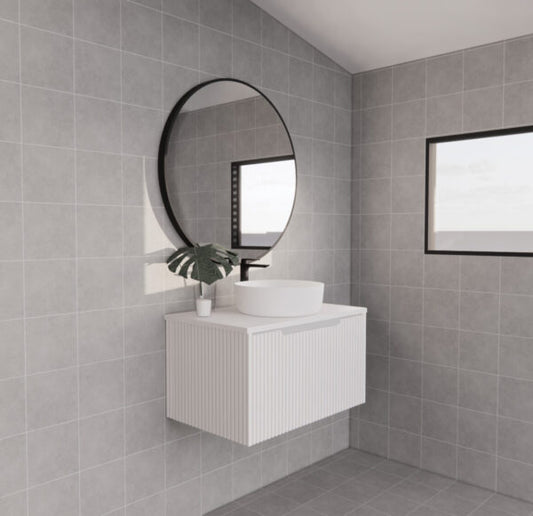 750mm Vienna Wall Hung Vanity - MDF Fluted - Matt white