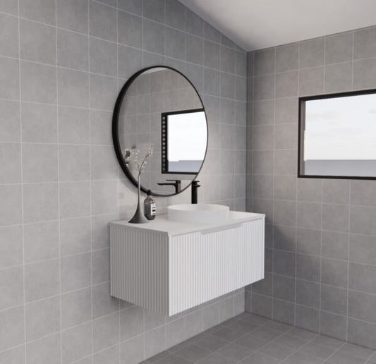 900mm Vienna Wall Hung Vanity - MDF Fluted - Matt white