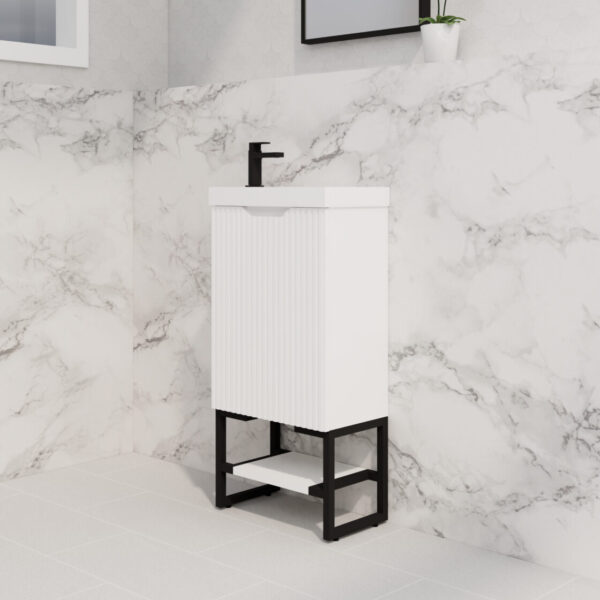 450mm * Matt white *Fluted style *1 door *Freestanding * mini vanity * Poly Top Included