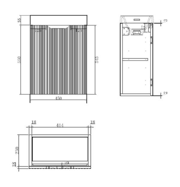 450mm * Matt white *Fluted style *1 door *Wall Hung * mini vanity