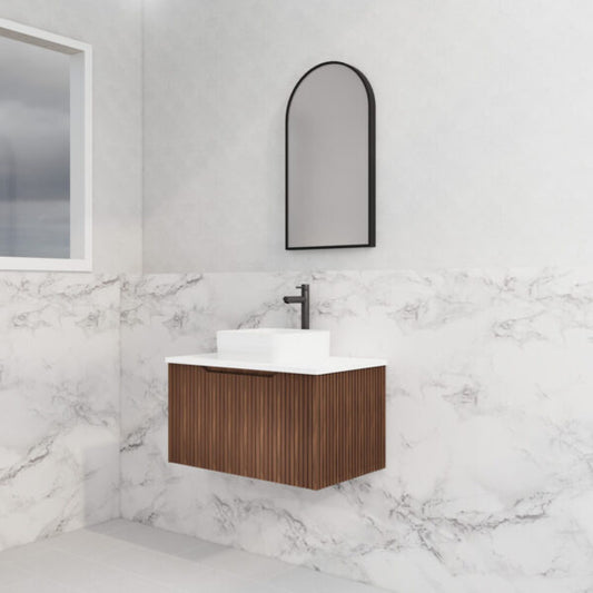 750mm Vienna Wall Hung Vanity - MDF Fluted - Brown oak