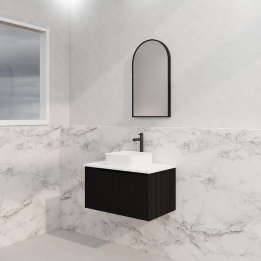 750mm Vienna Wall Hung Vanity - MDF Fluted - Matt black