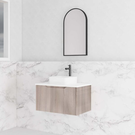 750mm Vienna Wall Hung Vanity - MDF Fluted - White oak